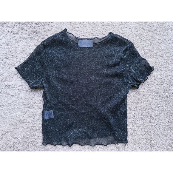 SEEK The Label Sheer Sparkly Crop Top Small Shimmer Black Festival Whimsigoth - Picture 3 of 6